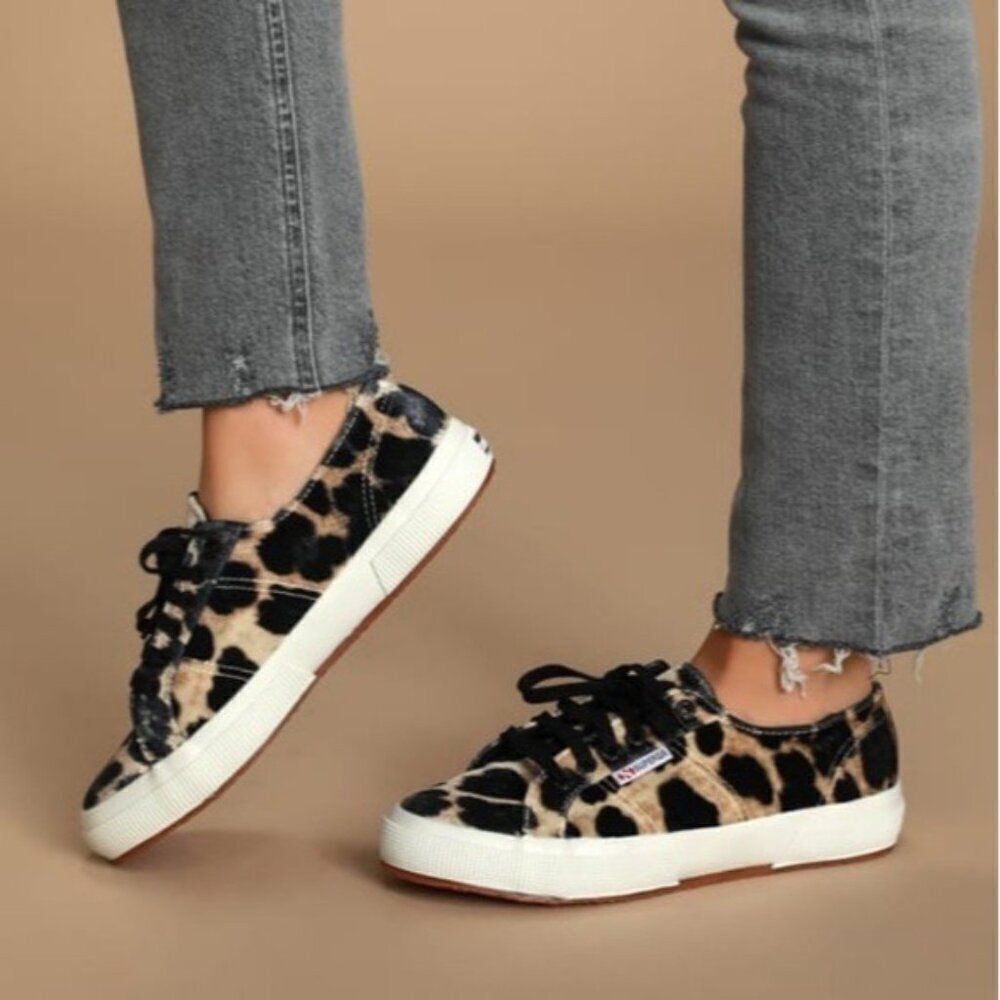 Superga Leopard Print Platform Sneakers in Black and Tan